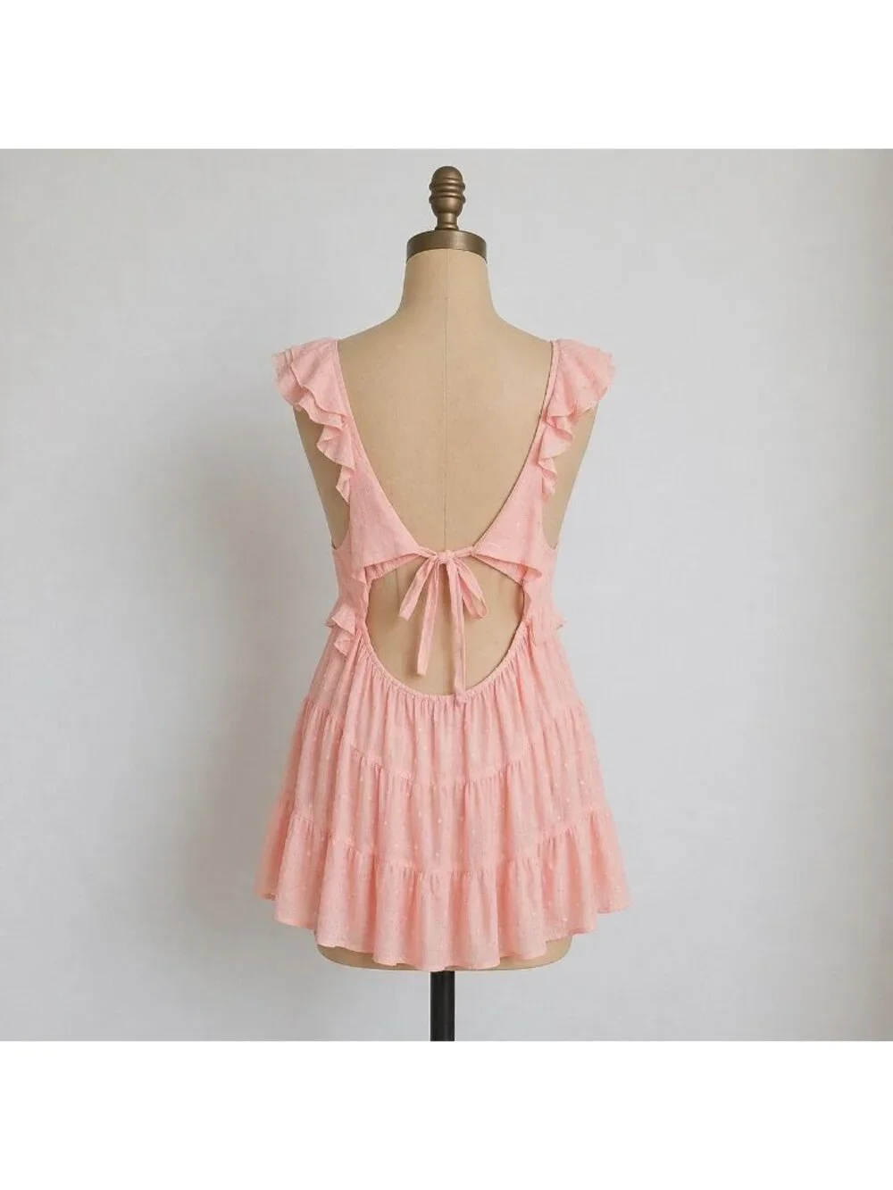 Mi Ami Pink Ruffle Tiered Sleeveless Dress With Open Back & Tie Detail Large